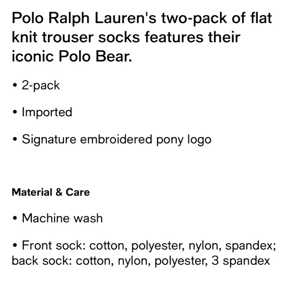 🆕 POLO Ralph Lauren Bearwaiian Knit Dress Trouser Socks 2Pack - Picture 5 of 5